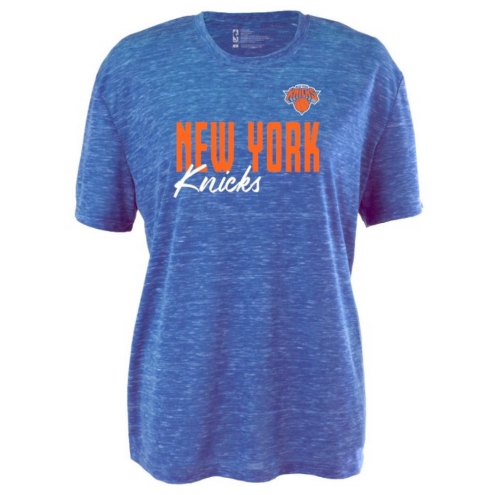 NBA New York Knicks Marle Blue & White Crew Neck Slub T-Shirt